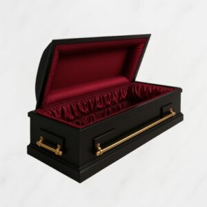 Regal Ebony - Schwarzer Sarg mit burgunderfarbenem Satin -Innenraum